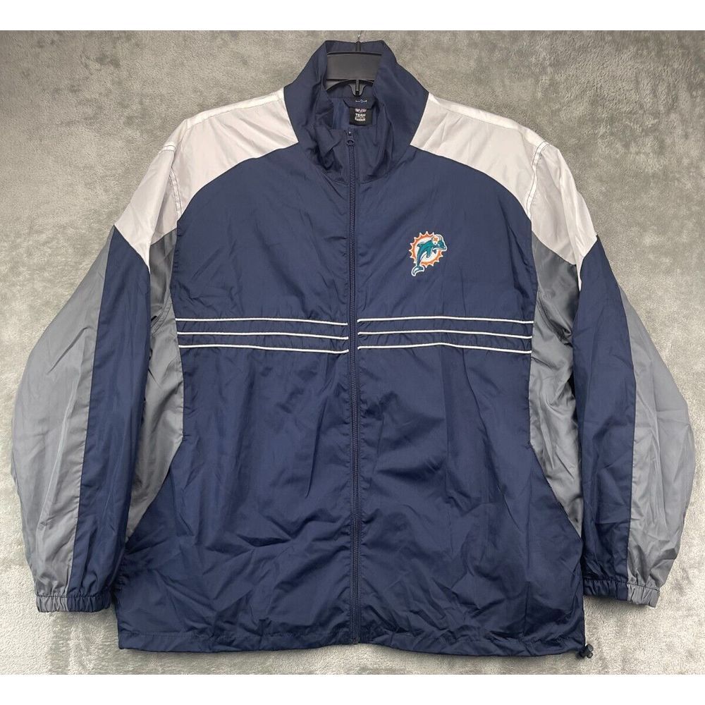 Reebok NFL Team Apparel Windbreaker Miami Dolphins SI Full Zip XXL Blue Logo